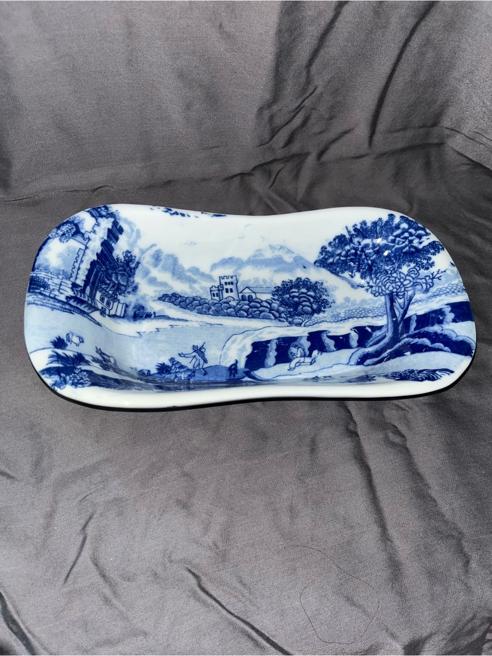 Vintage Victoria Ware Ironstone Blue Transferware Trinket Dish England Style